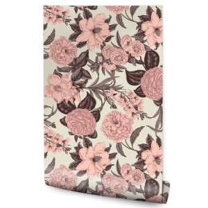 Tapeta Ścienna Pastelowe KWIATY w Stylu Vintage 53x1000