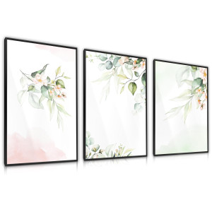 Zestaw 3x Plakat W Ramie Akwarelowe LIŚCIE Kwiaty 60x80cm