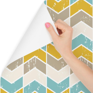 Tapeta retro kolorowe wzory geometryczne sypialnia