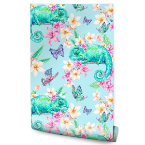 Tapeta Do Salonu KAMELEONY Motyle Kwiaty Natura
