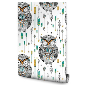 Tapeta w Rolce Kolorowe SOWY Strzały w Stylu Boho