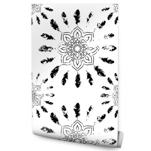 Tapeta Ścienna Indiańskie Wzory Styl BOHO Pióra
