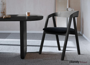 Krzesło bukowe Villa14 79x56x48 cm drewniane zaokrąglone do salonu w kolorze buk czarny z czarnym welwetowym siedziskiem