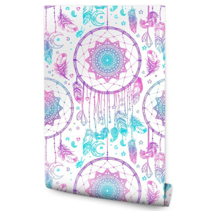 Tapeta kolorowe łapacze snów styl boho do sypialni