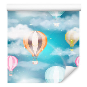 Tapeta dla dzieci balony niebo gwiazdy mgła chmury
