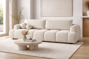 Kanapa rozkładana trzyosobowa z funkcją spania Mediolan 250x112x90 cm sofa z funkcją spania tkanina LOOP kremowa