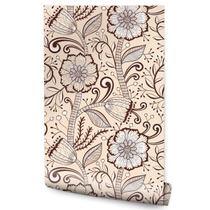 Tapeta Flizelinowa Liście KWIATY Natura Styl Retro 53x1000