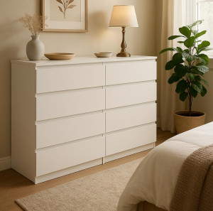 Komoda MARTUSIA 120x97x40 cm 8 szuflad do sypialni i salonu biała