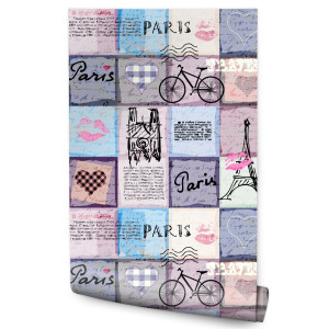Tapeta młodzieżowa patchwork Paryż napisy serca