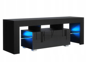 Szafka RTV 49x130x35 cm czarna front połysk niebieski LED stolik pod telewizor