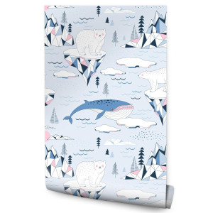 Tapeta Do Pokoju Dzieci Misie POLARNE Wieloryby