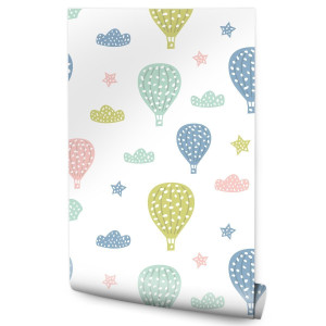Tapeta Dla Dzieci BALONY Chmurki Gwiazdki Wzorki 53x1000