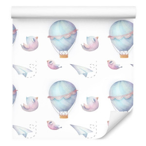 Tapeta w balony, chmury, ptaki, do pokoju dziecka