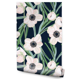 Tapeta Flizelinowa Zawilce KWIATY Liście Natura  53x1000