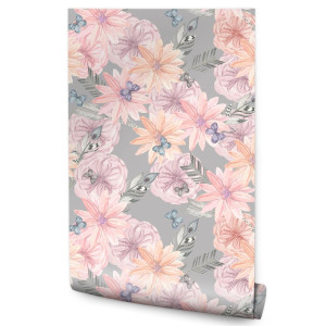 Tapeta Do Sypialni Kwiaty Pióra Styl BOHO Motyle