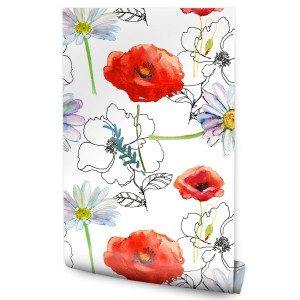 Tapeta do kuchni kwiaty maki stokrotki rośliny