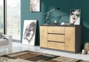 Komoda 78x120x39 cm antracyt/lancelot z 3 szufladami do sypialni