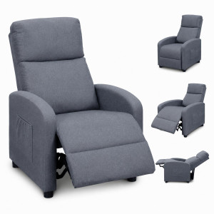 Fotel dla seniora VELLO szary 64x89-156 cm x98 cm fotel relaks TV z funkcją spania komfortowy do salonu i pokoju