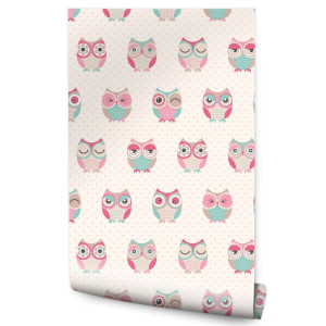 Tapeta Dla Dziewczynki Różowe Urocze SOWY Kropki 53x1000