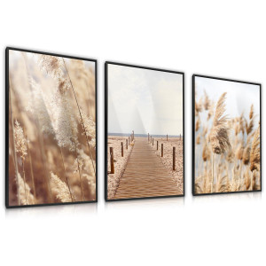 Zestaw 3X Plakat W Ramie Trawa Pampasowa Plaża Może Styl Boho Natura 30x40cm