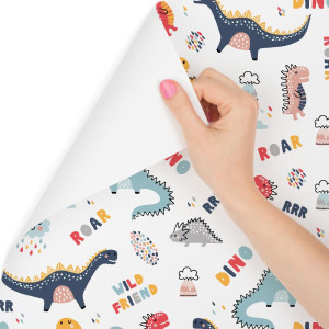 Tapeta do pokoju dziecka kolorowe dinozaury chmury