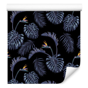 Tapeta do sypialni liście monstery palmy kwiaty