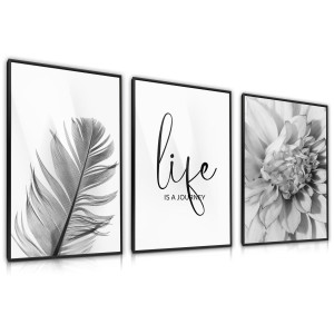 Zestaw X3 Plakat W Ramie Do Sypialni Kwiaty Napis Liście Minimalizm 60x80cm