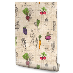 Tapeta Do Kuchni WARZYWA Marchewki Napisy Vintage