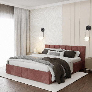 Łóżko tapicerowane 160x200 premium z pojemnikiem do sypialni brudny róż wezgłowie 107 cm