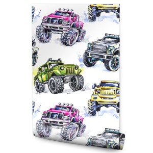 Tapeta Dla Dzieci MONSTER TRUCK Kolorowe Samochody