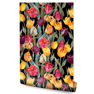 Tapeta Do Sypialni Malowane Kwiaty TULIPANY Natura