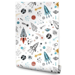 Tapeta Dziecięca KOSMOS Planety Gwiazdy Rakiety