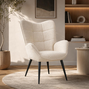 Fotel VIA tapicerowany wypoczynkowy 69x63x89 cm do salonu biura nogi czarne, beżowy