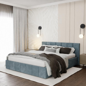 Łóżko tapicerowane 140x200 premium z pojemnikiem do sypialni morskie wezgłowie 107 cm