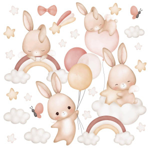 Naklejki Dla Dzieci Króliczki Gwiazdy Chmurki 60x30 Tęcze Balony ZESTAW