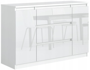 Komoda 78x120x39 cm z 3 szufladami i 2 drzwiami biała front połysk do salonu i sypialni