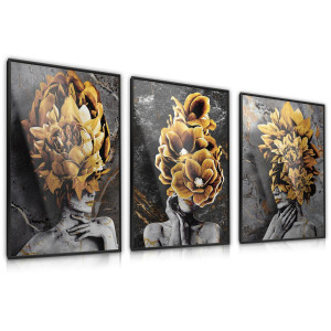 Zestaw 3X Plakat W Ramie Do Salonu Abstrakcja Portrety Kwiaty Marmur 60x80cm