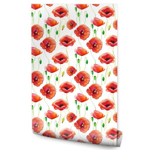 Tapeta Do Jadalni Malowane KWIATY Polne Maki Dekor