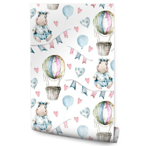 Tapeta Do Pokoju Dziecka ZWIERZĘTA Balony Serca