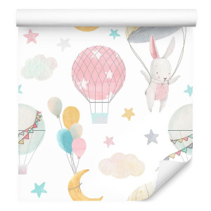 Tapeta dla dzieci balony zwierzęta księżyc gwiazdy