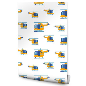 Tapeta dla Dzieci Kolorowe Helikoptery Pixel RETRO