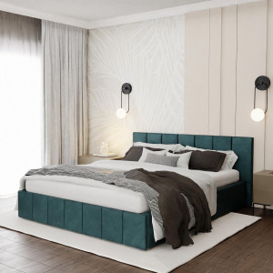 Łóżko tapicerowane 140x200 premium z pojemnikiem do sypialni turkusowe wezgłowie 107 cm