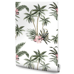 Tapeta w Rolce  Kwiaty Hibiskusa PALMY Liście