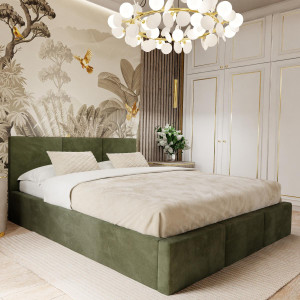 Łóżko tapicerowane do sypialni 180x200x120 cm podwójne modne khaki