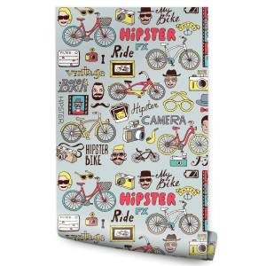 Tapeta Dla Młodzieży Retro HIPSTER Rowery Napisy