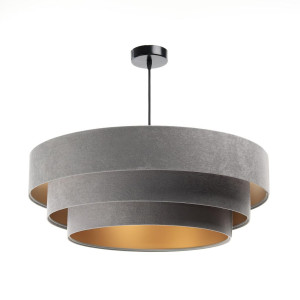 Lampa wisząca TRINITI nowoczesna z tkaniny welurowej szaro złota do salonu