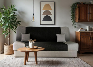 Wersalka kanapa z funkcja spania DUO 188x85x90 cm pojemnik na pościel do salonu czarno-szara