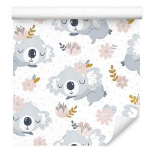 Tapeta do pokoju dziecka koala misie kwiaty kropki