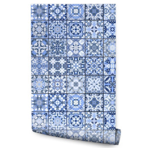 Tapeta Niebieska Orientalna MOZAIKA Modne Wzory 53x1000