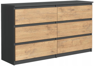 Komoda 79x120x39  cm z 6 szufladami antracyt front dąb lancelot do salonu i sypialni